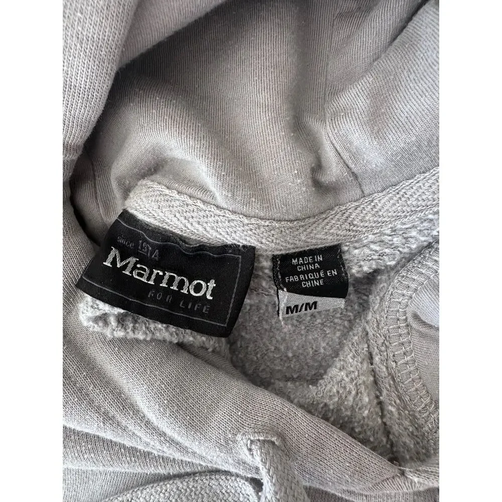 Marmot Hoodie Mens Medium Gray Mountain Logo Pullover Sweatshirt Casual